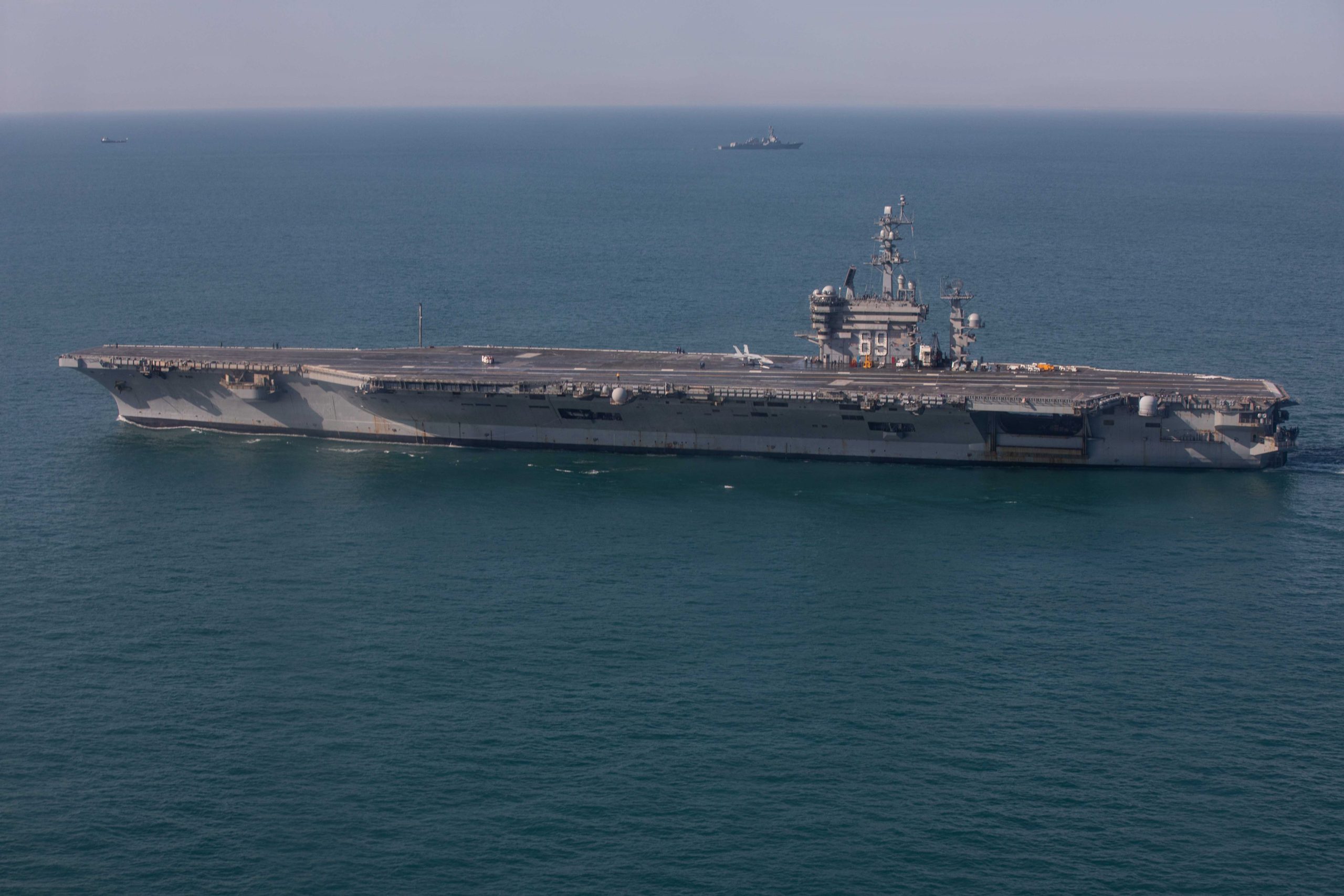 U.S. Navy Nimitz-class aircraft carrier USS Dwight D. Eisenhower (CVN 69) conducts a full power demonstration during Sea Trial in the Virginia Capes, Apr. 22, 2026. Eisenhower returned to sea and is now in the Basic Phase in the Optimized Fleet Response Plan. (U.S. Navy photo by Mass Communication Specialist Seaman Nicole Schweigert)
