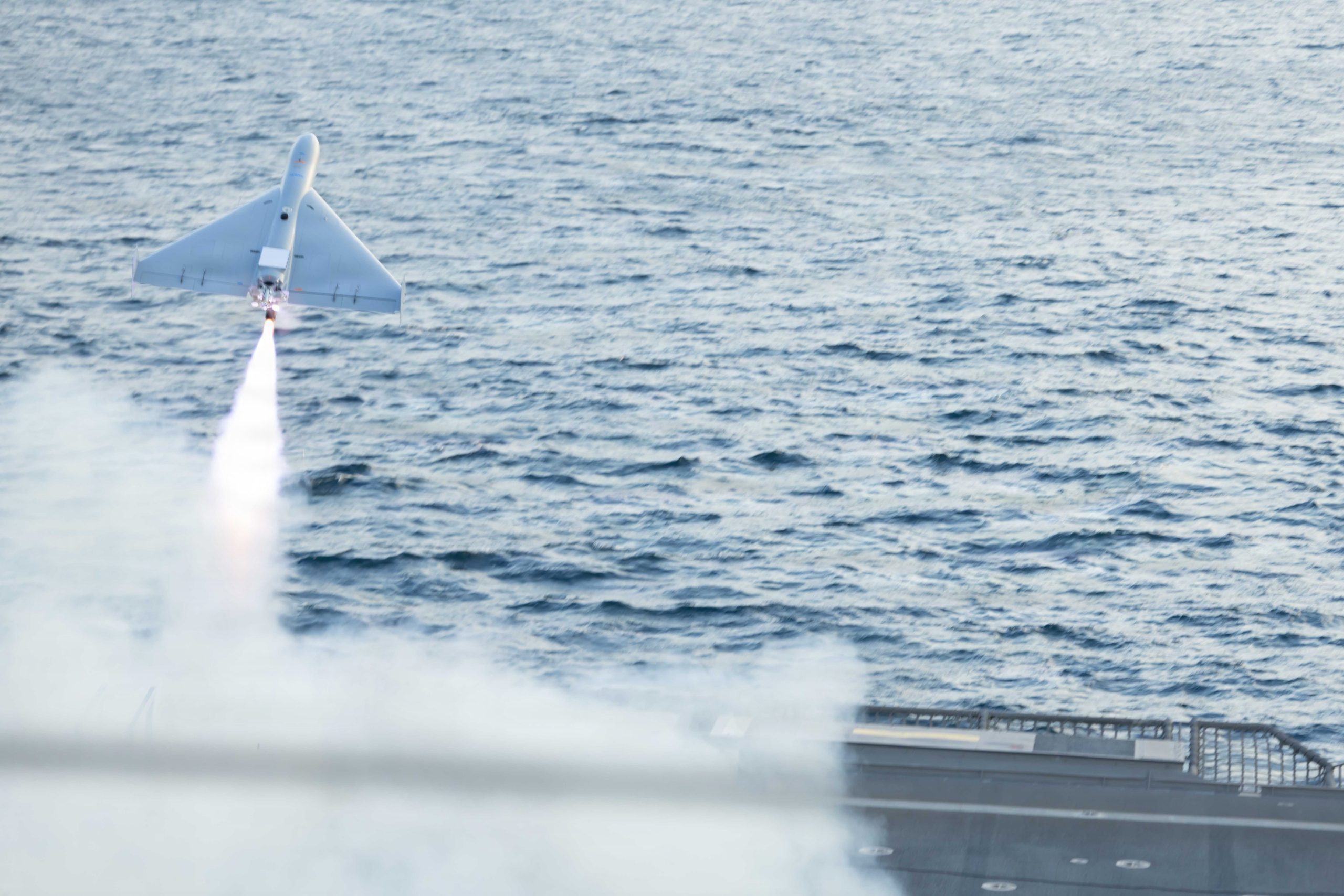 ARABIAN GULF (Dec. 16, 2025) A Low-cost Unmanned Combat Attack System (LUCAS) launches from the flight deck of the Independence-class littoral combat ship USS Santa Barbara (LCS 32) while operating in the Arabian Gulf, Dec. 16, 2025. Prior to the launch, Naval Air Warfare Center Weapons Division’s Shipboard Weapons Integration Team validated that the ship could safely store, move, and handle the system at sea. Task Force 59 operated the LUCAS drone as part of Task Force Scorpion Strike operations. (U.S. Army photo by Spc. Kayla McGuire)