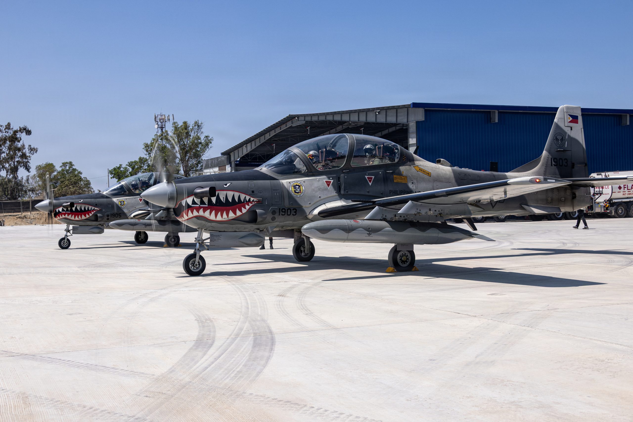Philippine Air Force Pilots with the 15th Strike Wing, conduct pre-flight checks on an A-29B Super Tucano during Exercise Balikatan 2026 at Laoag International Airport, Laoag City, Philippines, April 28, 2026. Balikatan is a longstanding annual exercise between the Armed Forces of the Philippines and U.S. military that represents the strength of our alliance, improves our capable combined force, and demonstrates our commitment to regional peace and prosperity. (U.S. Army photo by Sgt. Duke Edwards)