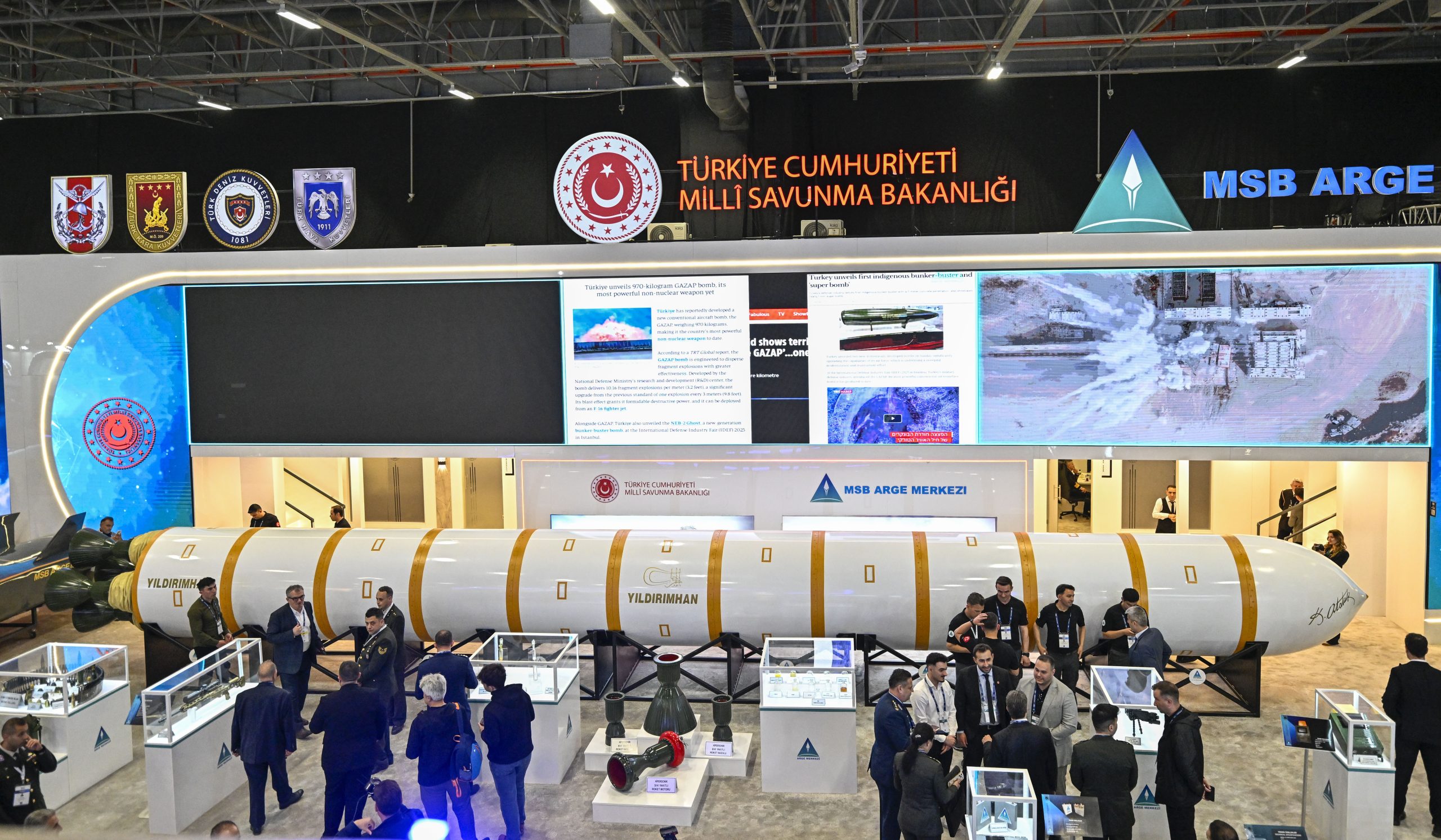 ISTANBUL, TURKIYE - MAY 05: Intercontinental ballistic missile Yildirimhan is showcased as the centerpiece of the Turkish National Ministry stand during the SAHA 2026 International Defense, Aerospace, and Space Industry Fair in Istanbul on May 5, 2026. (Photo by Muhammed Enes Yildirim/Anadolu via Getty Images)