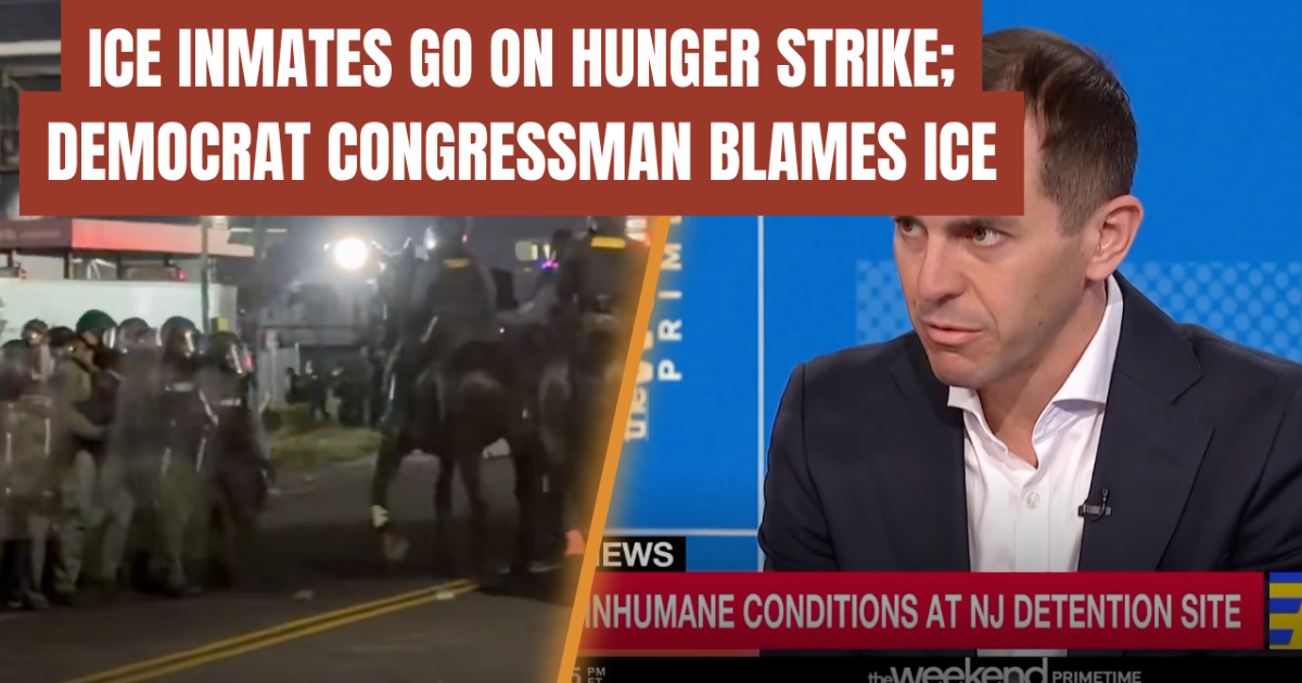 ICE inmates on hunger strike highlighted alongside a Democrat congressman discussing alleged inhumane conditions at a New Jersey detention site.