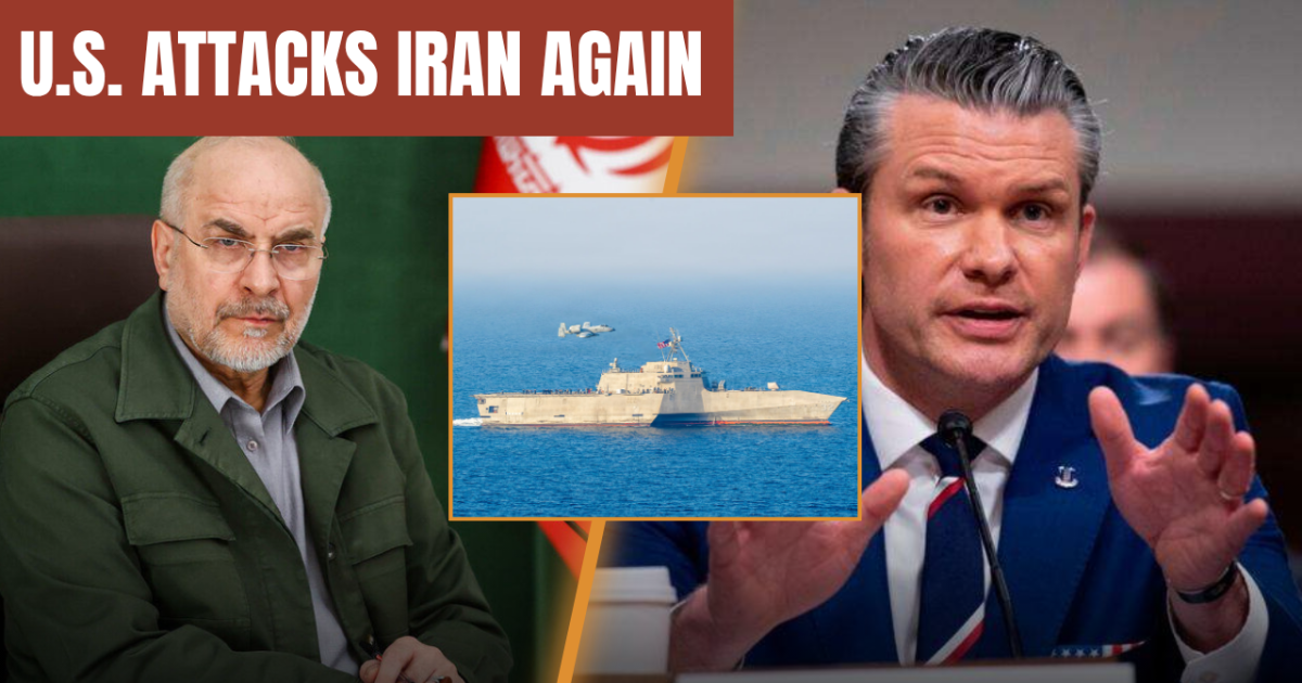 U.S. military tensions escalate as attacks on Iran intensify, featuring military officials and naval assets in a critical geopolitical context.