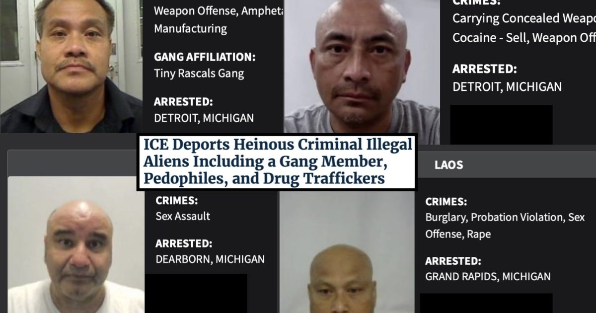 Mugshots of individuals arrested for serious crimes in Michigan, including gang affiliation and drug trafficking, with a focus on ICE deportations.
