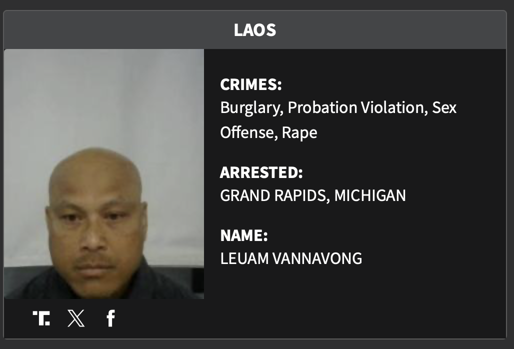 Mugshot of Leuam Vannavong, arrested in Grand Rapids, Michigan for multiple crimes including burglary, probation violation, and sex offenses.
