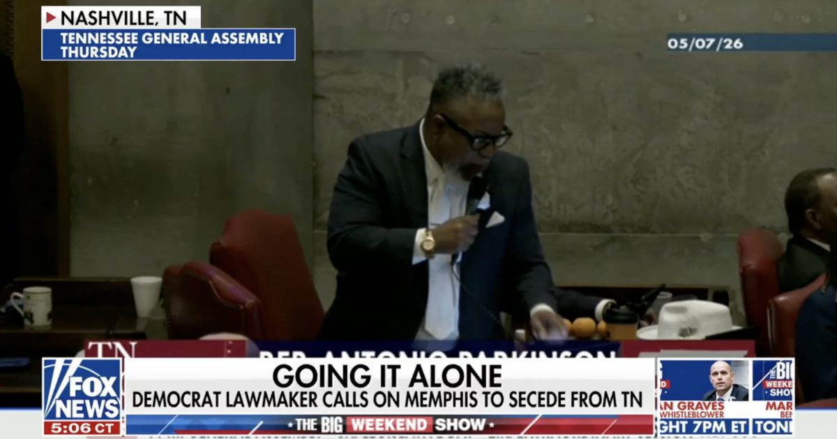 Democrat lawmaker speaking at the Tennessee General Assembly in Nashville, advocating for Memphis to secede from Tennessee during a legislative session.
