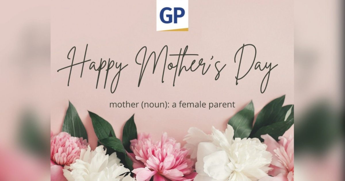 Happy Mother's Day graphic featuring a floral arrangement, the definition of