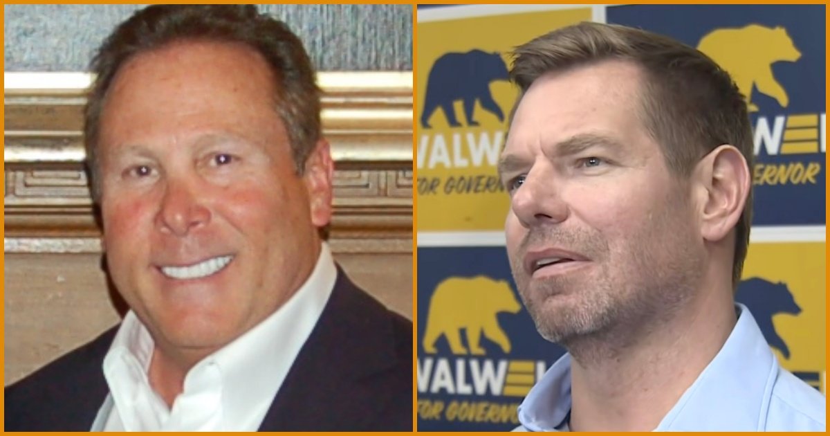 Two men, one smiling in a formal setting and the other speaking at a political event, representing different aspects of a gubernatorial campaign.
