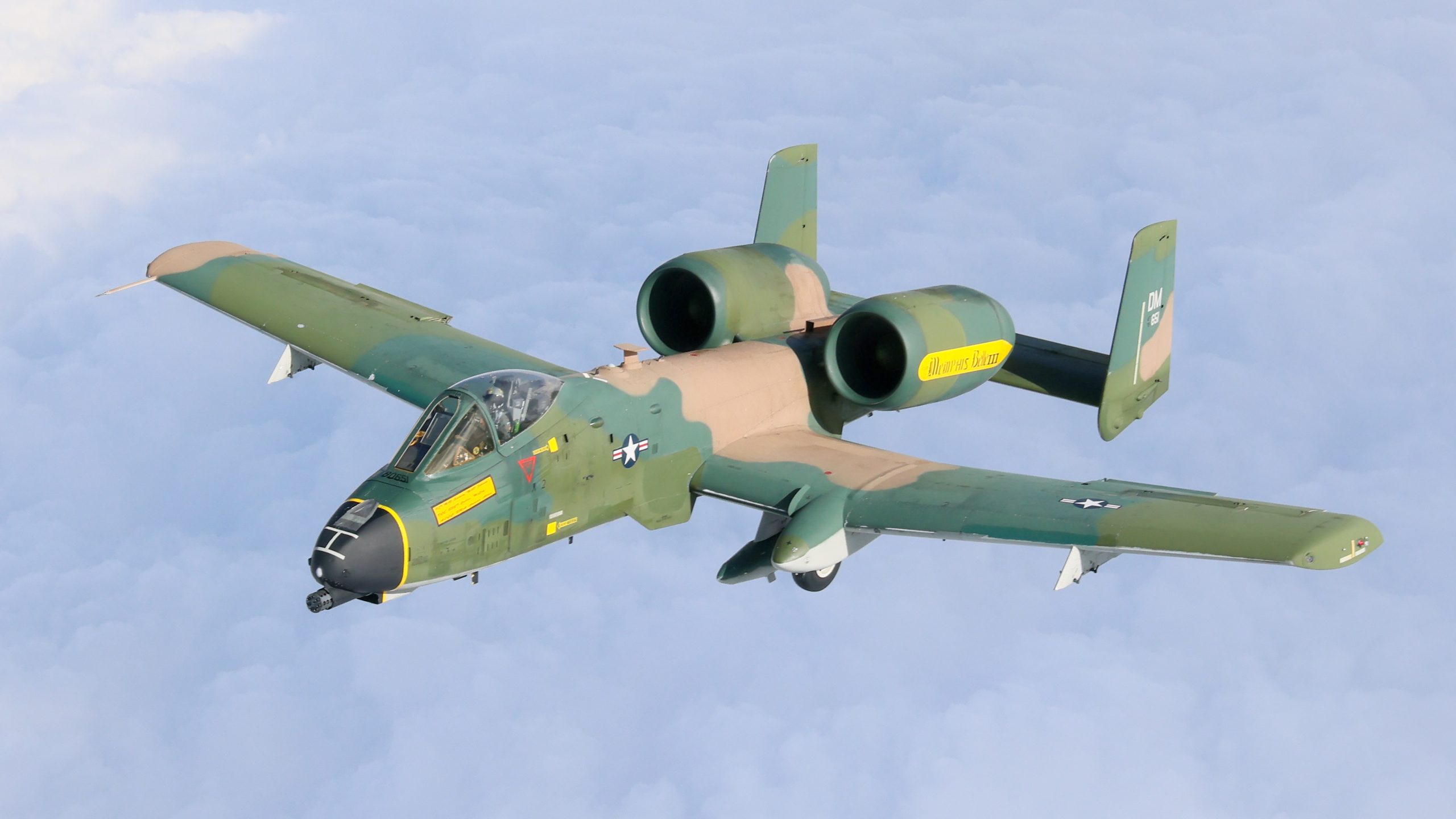 An A-10C Thunderbolt II aircraft, part of the Demonstration Team from Davis-Monthan Air Force Base, flies behind a KC-135 Stratotanker aircraft from the 171st Air Refueling Wing, Pennsylvania Air National Guard, Nov. 18, 2024. The A-10's needed refueling on their way back to Arizona after their last official demo event Nov. 17, 2024, at the Pittsburgh Steelers game. (U.S. Air National Guard photo by Tech. Sgt. Andrew Stover)