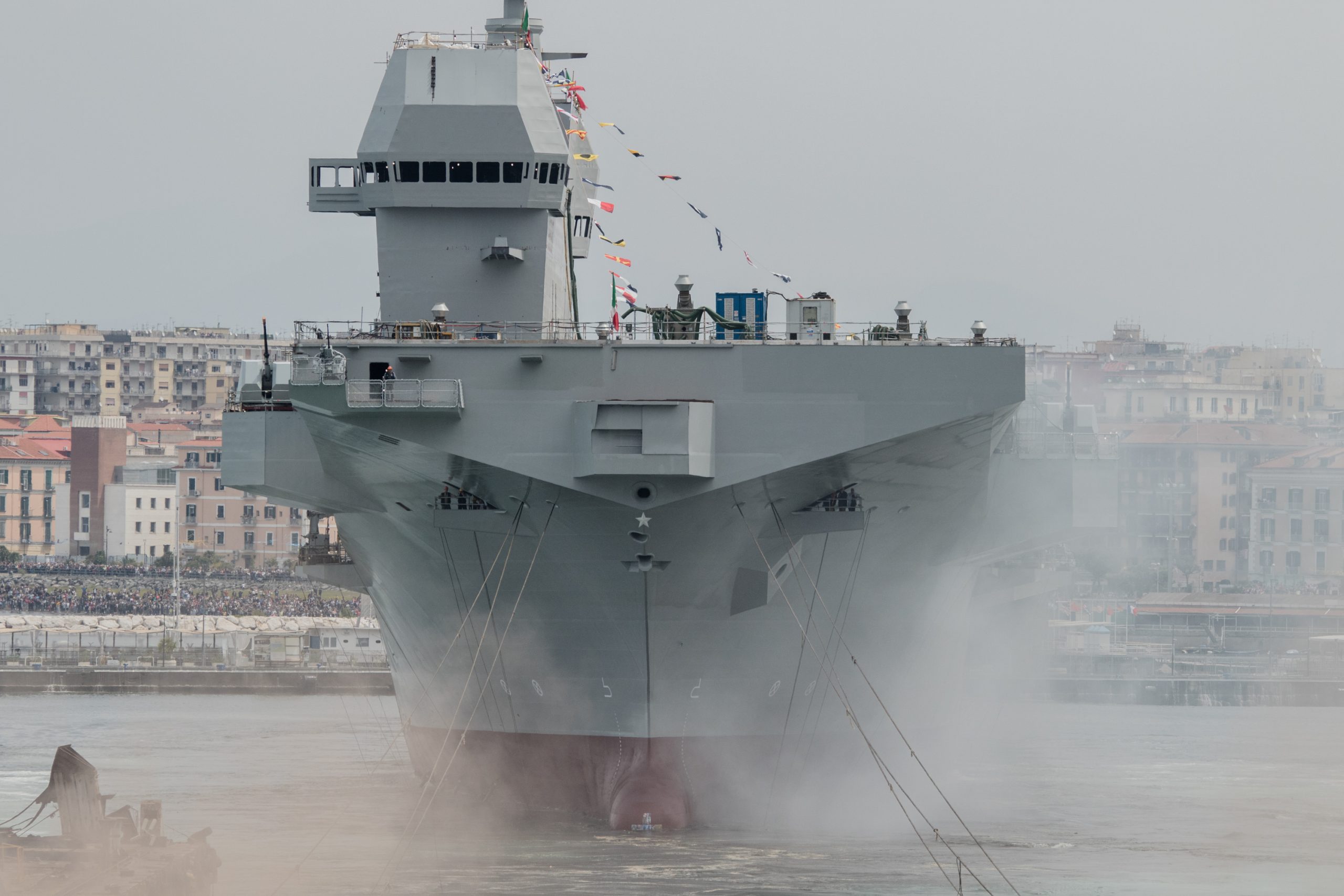 The launching ceremony of the Italian Navy ship Trieste in the shipyard Fincantieri at Castellammare di Stabia on May 25, 2019. (Photo by Paolo Manzo/NurPhoto via Getty Images)