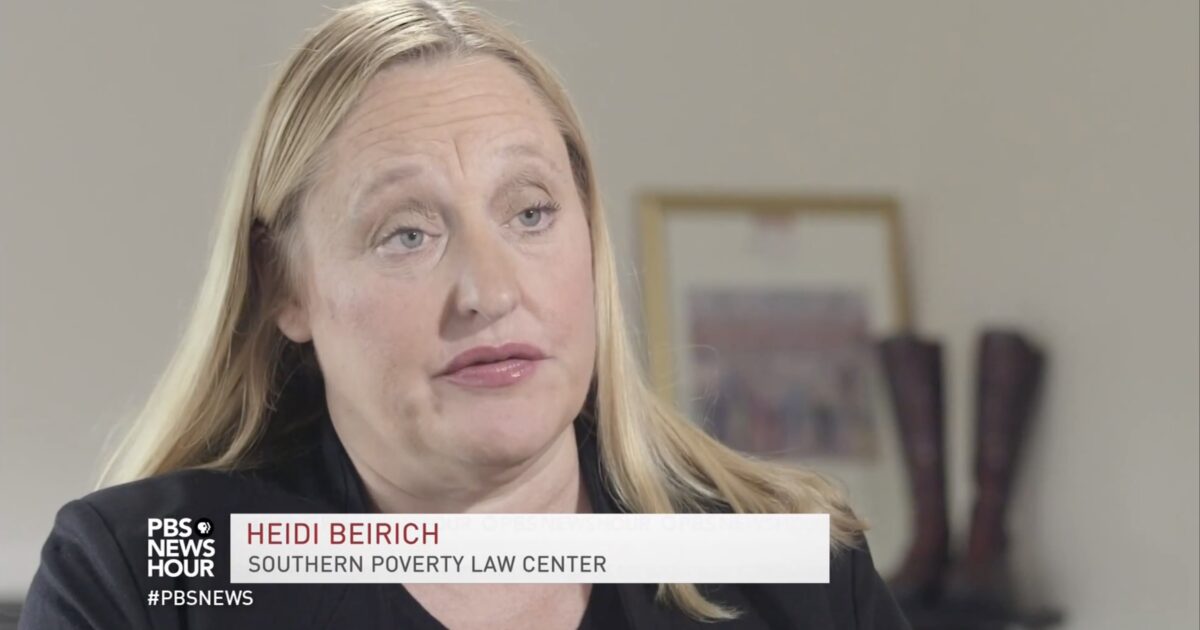 Heidi Beirich, a representative from the Southern Poverty Law Center, discusses social justice issues during a PBS News Hour interview.