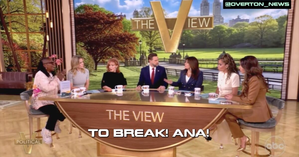 The panel of hosts on The View engage in a lively discussion at the show's table, set against a scenic park backdrop.